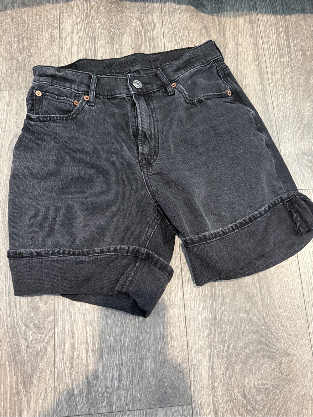 American Eagle Black Wash Cuffed Jean Shorts 0